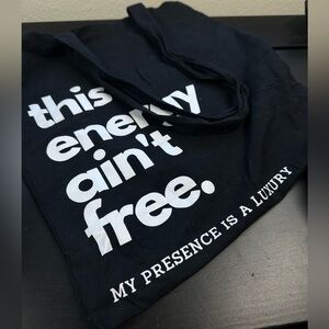 Black Tote Bag with White Text